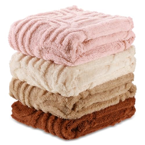 Wiwiqing 4 Pcs 3D Christmas Boho Baby Blanket for Girls Boys Fluffy Toddler Blanket Soft Warm Newborn Toddler Receiving Swaddling Blankets Xmas Infant Gift for Holiday Baby Shower, 32" x 24" (Rainbow)