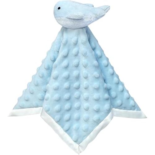 Baby Blue Whale Soft Stuffed Animal Security Blanket, Plush Whale Character Lovey Blanket, Baby Shower/Nursery Gift, Newborn Infant Toddler Snuggle Blankie for Boys Girls, 13 Inches