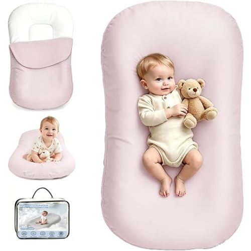 FibeGlis Baby Lounger for Newborns, XL Infant Support Cushion, Dusty Pink