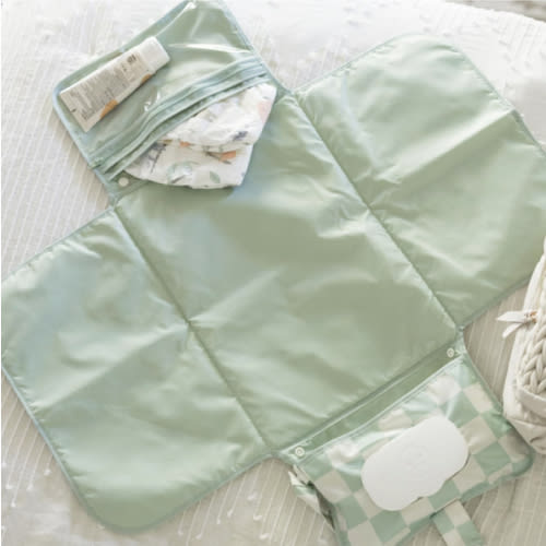 Tiny Twinkle Portable Diaper Changing Pad-Foldable Waterproof Changing Mat&Portable Changing Pad for Travel,Baby Changing Station with Smart Wipes Pocket&Storage (Sage Checkers)