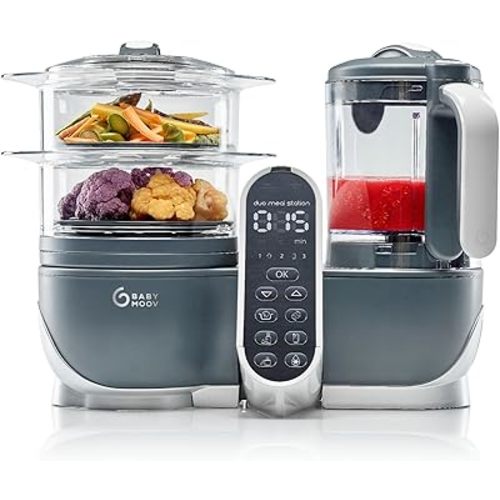Babymoov Duo Meal Station Grey: Multi-Speed Baby Food Maker Steamer and Puree Blender, Baby Food Processor that warms & defrosts (Nutritionist Approved)