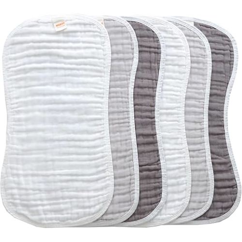 MUKIN Baby Muslin Burp Cloth Set of 6, Ultra Soft Absorbent Thick Cotton Burping Cloths for Unisex Newborn Babies, 20'' by 10'' Neutral Milk Spit Up Rags Boys Girls - Baby Must Haves. (Gradient Grey)