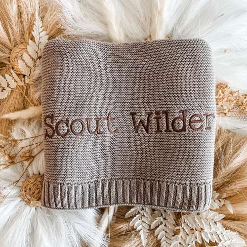 Knitted Name Blanket, Cotton Baby Blanket, Personalized Baby Blanket, Newborn Gift, Embroidery Baby Shower Gift, Baby Blanket, Nursery Decor