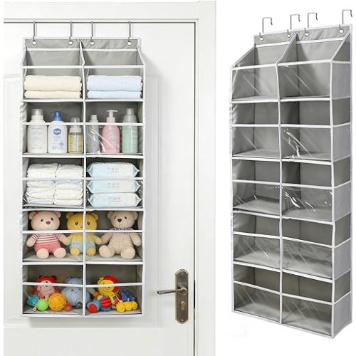 Widousy Heavy Duty Over The Door Organizer, 5-Tier Extra Large Behind Door Storage with 10 Big Front & 10 Mesh Pockets, 80lb Weight Capacity, Hanging Storage for Toys, Diapers, Shoes, Clothes