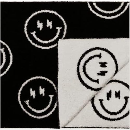 Smiley Face with Lightning Bolt Eyes Baby Blanket 28"x40" - DreamSoft Throw for Crib, Stroller or Car Seat -Receiving Blanket/Newborn Nursery Gift for Toddler, Infant, Kids, Boys & Girls (Black/White)