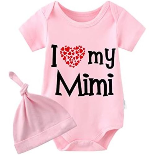 YSCULBUTOL Baby Twins Bodysuits I Love My Mimi Infant Baby Clothes Unisex Twin Romper Outfits With Hat