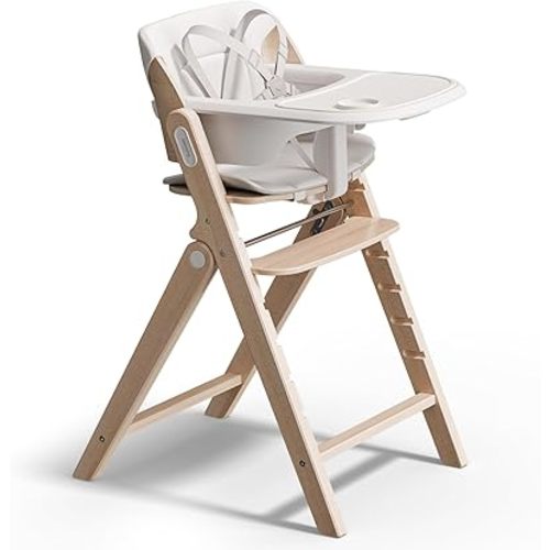 Mamazing GrowPod Pro Wooden Baby High Chair for 6 Months to 300lbs, Easy to Clean with Tray, Compact Foldable Highchair for Kitchen & Dining Room, with 5-Point Safety Harnesses and Guard Bar