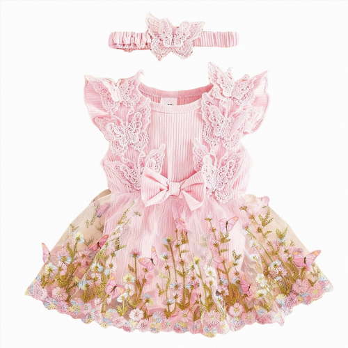 TOWED22 Newborn Baby Girl Summer Clothes Ruffle Bow Dress Romper Jumpsuit One Piece Outfit Cute Infant Girl Clothing Pink,1-3 M