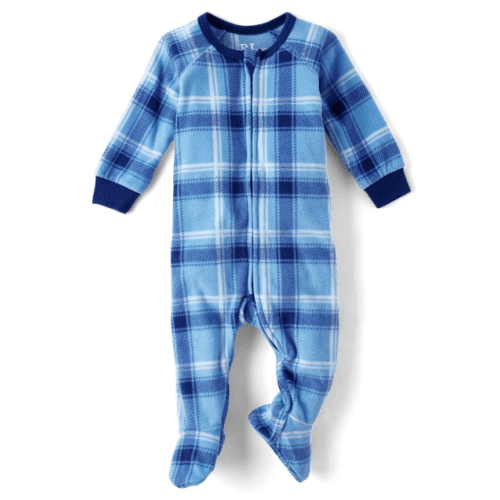 Baby And Toddler Boys Plaid Microfleece Footed One Piece Pajamas - Blue