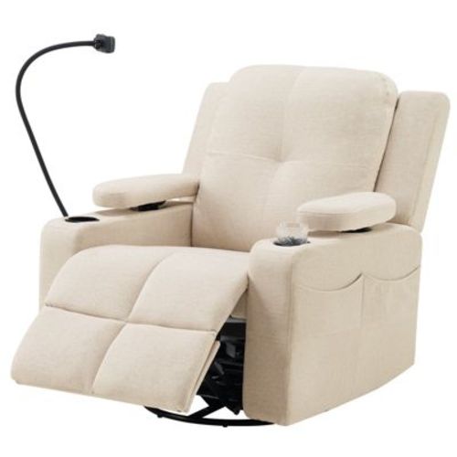 Furniliving Power Rocking Chair Nursery with Adjustable Armrests,Beige