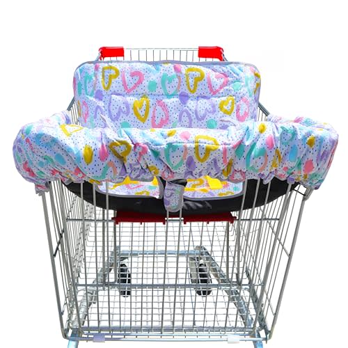 XiOiOiX 2 in 1 Shopping Cart Cover&High Chair Cover for Restaurant Seat, Grocery Cart Cover for Baby Infant Toddler Girl/Boy Reversible, Machine Washable (Colorful Heart)