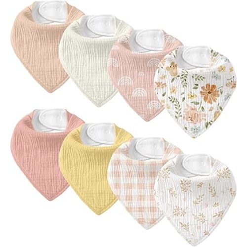 Muslin Baby Bibs 8 Pack, Baby Bandana Drool Bib for Drooling and Teething, Cotton Soft Absorbent for Girls Boys Serenity