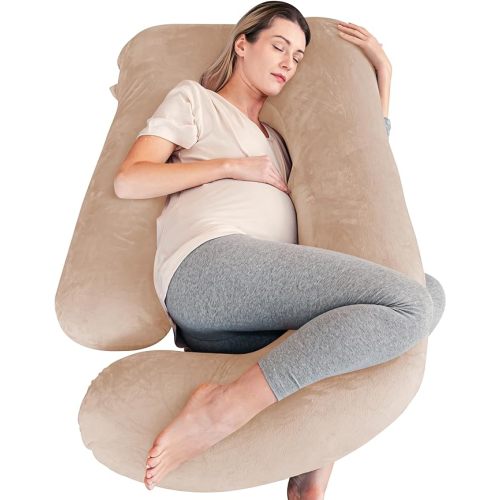 Cute Castle Pregnancy Pillows, Soft U-Shape Maternity Pillow with Removable Cover - Full Body Pillows for Adults Sleeping - Pregnancy Must Haves - Jumbo 57 Inch - Brown