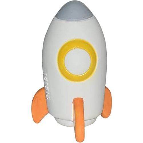 Rocket Baby Teether, Rattle & Bath Toy – 3.89 in Space-Themed Infant Toy | Natural Rubber, Hand-Painted with Water-Based Paint | Non-Toxic, BPA-Free Sensory Toy & Toddler Gift (36+ Months)