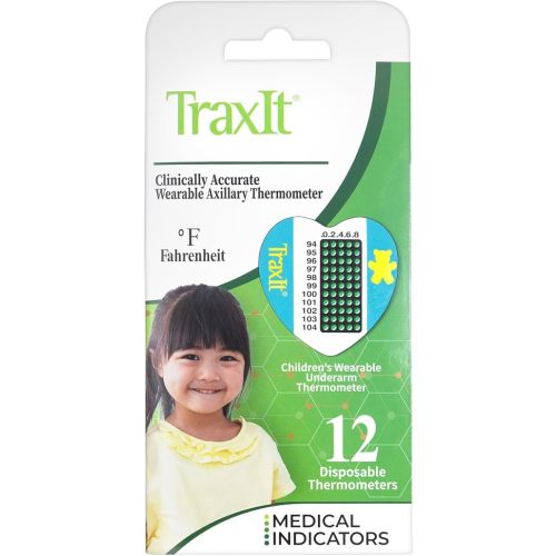 Underarm Thermometer Sticker for Kids, Babies 6+ Months (12-Pack, Fahrenheit) — Wearable for Up to 48 Hrs with Continuous Temperature Readings, Battery Free, Single Use, Disposable Thermometer
