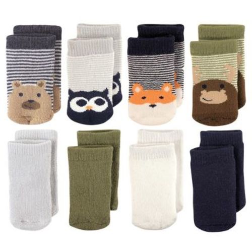 Luvable Friends Basics Infant Baby Cozy Terry Socks 8-Pack, Forest Friends, 0-6 Months