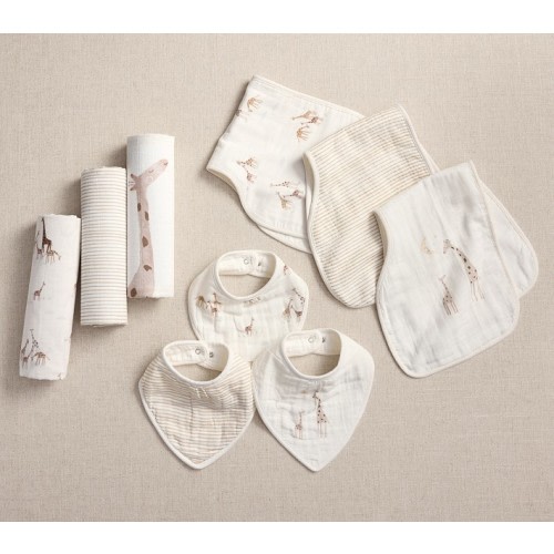Goldie Giraffe Organic Muslin Bib, Burp and Swaddle Set