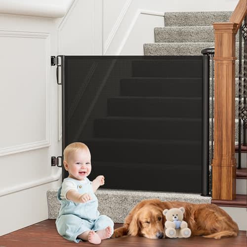 PRObebi Retractable Baby & Dog Gate - Extra Wide (54" W x 34" H), Ideal for Stairs, Hallways, Doorways, Deck & Porch