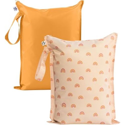 Tiny Twinkle Mess Proof Wet Bags | 2-Pack Reusable Waterproof Wet Bags for Swimsuits | Baby Clothes | Travel & Diaper Bag (Boho Rainbow)