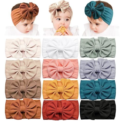 Prohouse 12 PCS Baby Nylon Headbands Hairbands Hair Bows Elastics Hair Accessories for Baby Girls Newborn Infant Toddlers Kids - Multi color 2