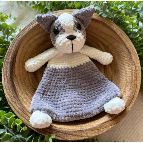 Crochet Boston Terrier Snuggler: Handmade Velvet Plush Lovey