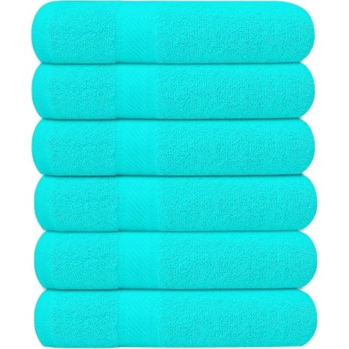 KAHAF COLLECTION 6 Pack Bath Towels Set (27 x 54 Inches) 100% Ring Spun Cotton, Lightweight, Quick Dry, Highly Absorbent Towels (Aqua, (27x54) Inches)
