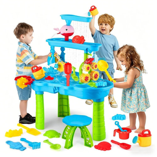iMounTEK 3-Tier Rain Showers Kids Sand Water Table with Chair Indoor Outdoor Plastic Toddler Water Activity Table, Detachable for 3-6 Years Old | Wayfair