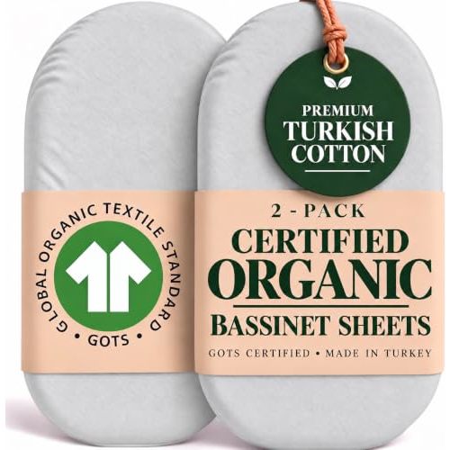 GOTS Organic Bassinet Sheets for Halo BassiNest Swivel Sleeper & 4moms mamaRoo Sleep 18x30 in – Luxury Turkish Organic Cotton Fitted Sheets for Baby Boys & Girls