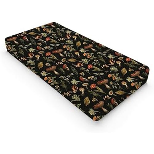 Vintage Mushroom Forest Baby Changing Pad Covers Retro Mushrooms Snail Flowers Leaves Nursery Diaper Changing Table Sheets for Boy Girl Soft Breathable Stretch Fitted Change Table Mats 32''x16''