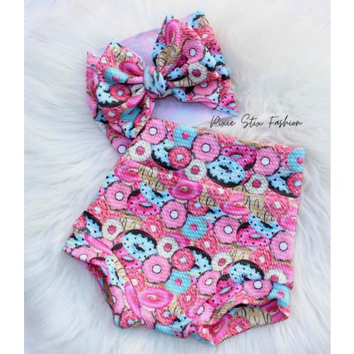 Girl's Birthday Outfit/Donut Birthday Outfit/Birthday Baby Girl/Birthday Bummie Set/High Waisted Donut Bummies/Toddler Shorts/Baby Shorts