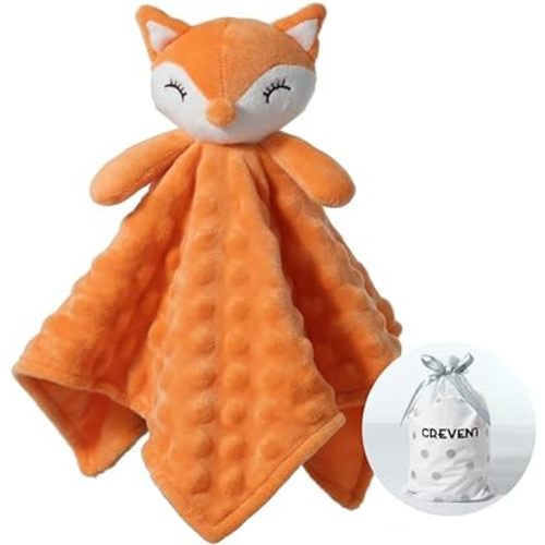 CREVENT Soft Plush Animal Face Security Blankets for Boys and Girls, Great Gifts for Birthday Baby Shower (Orange Fox)
