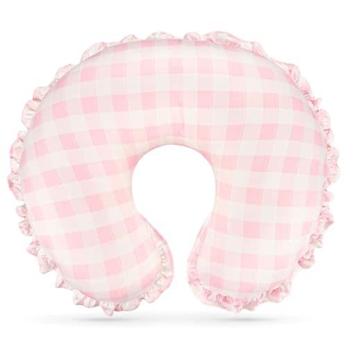 DILIMI Nursing Pillow Cover, Removable Ruffled Pillowcase for Breastfeeding Pillows, Ultra Soft Comfortable Slipcover for Baby Girl and Boy, Pink Gingham