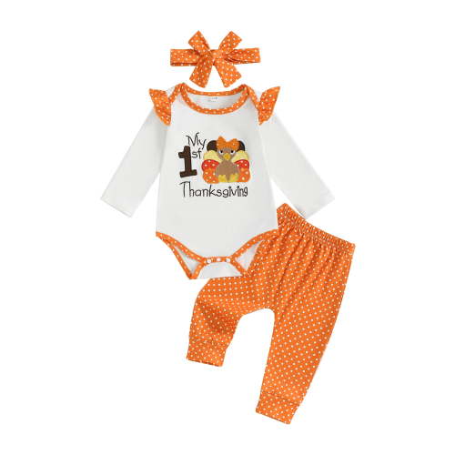 BemeyourBBs Baby Girls Clothes Set Long Sleeve Romper with Dot Pants and Headband