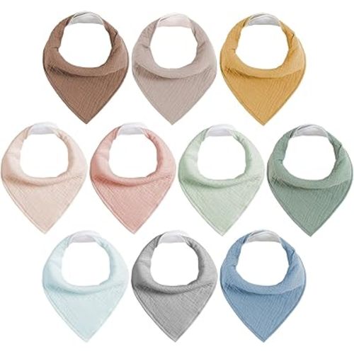 egmao baby Muslin Bibs for Drooling and Teething,10 Pack Drool Bibs for Boys Girls,100% Cotton Soft for Infant,Newborn