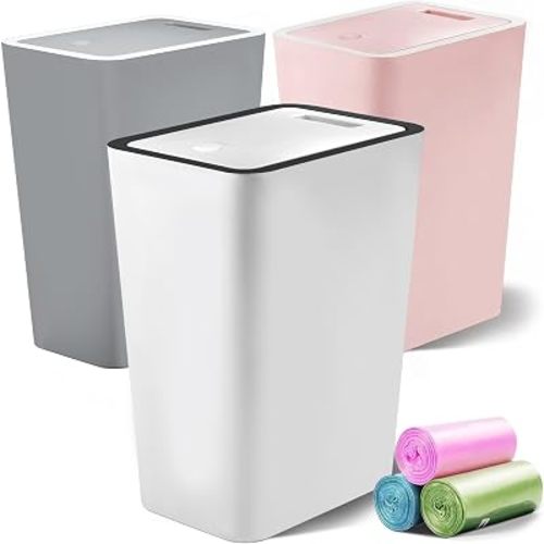 4 Gallon Trash Can 3 Packs, Bedroom Trash Can with Lid & Trash Bags