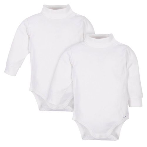 Gerber Baby Neutral Long Sleeve Turtleneck Bodysuits - White - 6 Months - 2-Pack