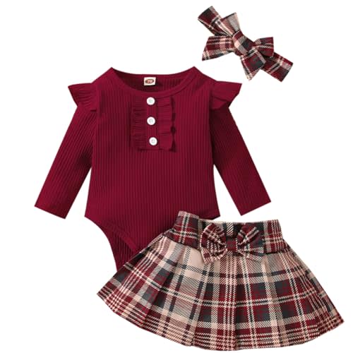 Mubineo Baby Girl Christmas Clothes Plaid Outfits Long Sleeve Romper Overall Skirt Dress Cute Newborn Outfit