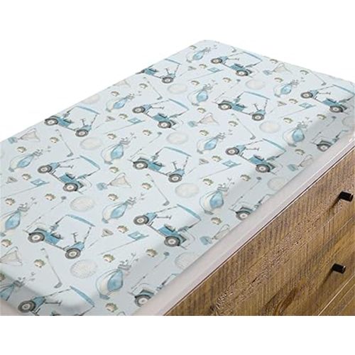 Baby Boy Girl Changing Pad Covers Golf Gear Sport, Watercolor Blue Ball Glove Car Stick Safe Snug Fitted Diaper Table Sheet, Soft Breathable Stretchy Change Mat Fit 32 34 x 16