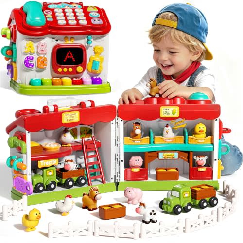 7-in-1 Upgraded Farm Animals for Toddlers 1-3, Multi-Module Educational TV | Montessori Busy Broad Toys for 1 Year Old Boy Girl,Toddler Toys 1-2,Birthday Gifts for 1 Year Old Boy Girl,Farm Animal Toys