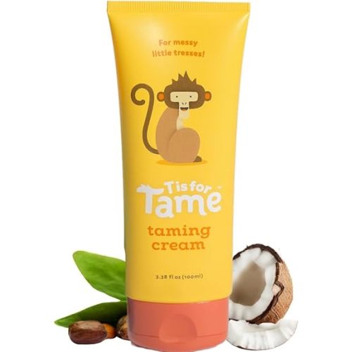 T is for Tame - Hair Taming Cream for Kids, All-Natural for Frizz & Flyaways, Coconut Oil & Jojoba Leave in Cream, Safe for Babies & Toddlers, Not Sticky, Curly or Straight Hair