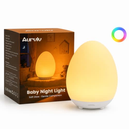 Egg Night Light for Kids, Rechargeable Baby Night Light for Nursery | Silicone Night Light with Touch Control, 7 Colors, Stepless Dimming ＆ 30/60Mins Timer, Portable Light for Breastfeeding