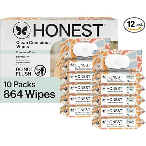 The Honest Company Hypoallergenic Multi-Use Baby Wipes for Sensitive Skin, Sunburst, 864 Count