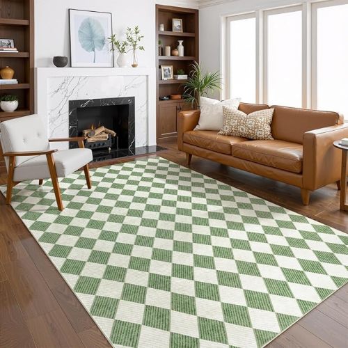 Checkered Washable Rug 6x9, Soft Non-Slip Farmhouse Area Rug for Bedroom or Living Room, Large Diamond Carpet for Boys Room, Dorm or Playroom