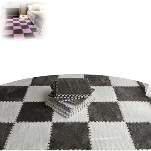 Milk Velvet Patchwork Rugs, Carpet Puzzle Mats for Floor, Interlocking Carpet Tiles, Plush Puzzle Foam Floor Mat, Carpet Squares with Padding Attached (D,10pcs)
