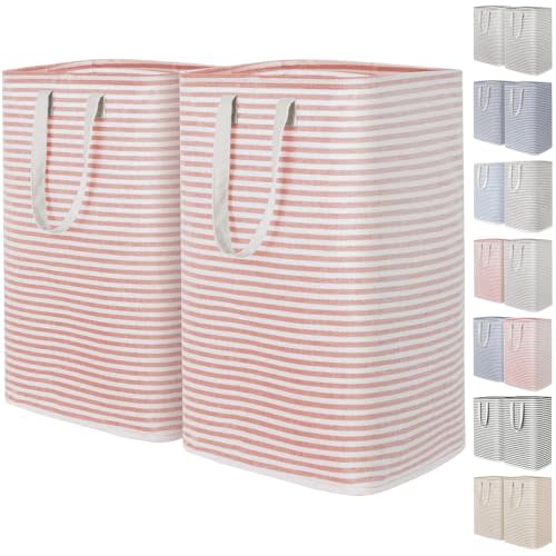 Lifewit 2 Pack Laundry Basket 80L Each, Collapsible Clothes Hamper with Reinforced Handles, Freestanding Waterproof Design for Bedroom and Laundry Room, Pink 160L Total