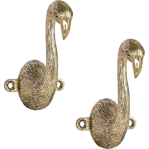 SOFFEE DESIGN 2PCS Flamingo Shaped Gold Hooks, Tropical Entryway Decor, Pink Bird Robe Hangers for Pool Bathroom