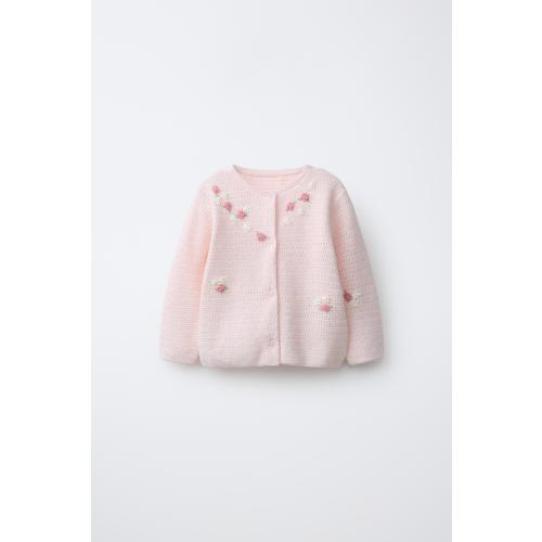 FLORAL EMBROIDERY KNIT CARDIGAN - Light pink | ZARA United States