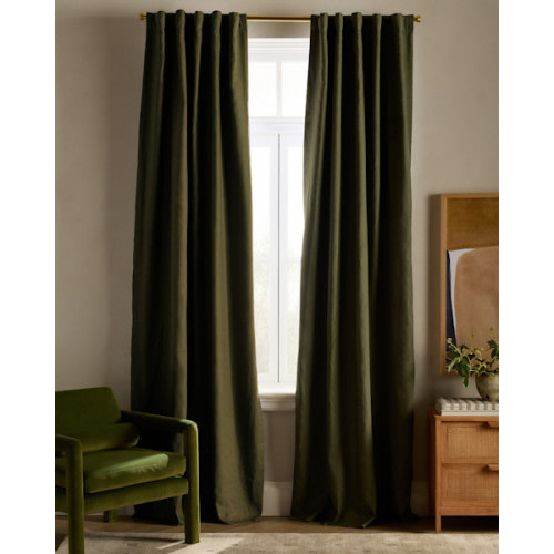 European Linen Room Darkening Curtain in Hunter Green