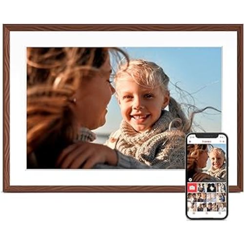 Digital Picture Frame, 10.1'' Frameo Digital Frame Wifi, 32GB Memory, 1280*800 HD Touch Screen Digital Photo Frame, Wall Mountable, Share Instantly, Birthday Gifts for Women, Mom Gift, Chocolate Brown