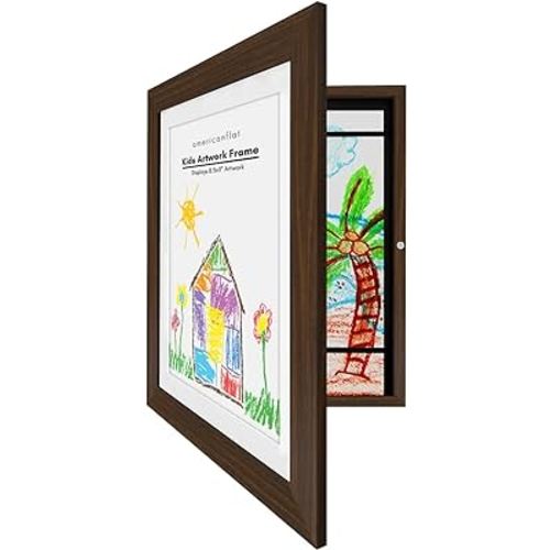 Americanflat Front Loading Kids Art Frame in Walnut - 8.5x11 Picture Frame with Mat and 10x12.5 Without Mat - Kids Artwork Frames Changeable Display - Frames for Kids Artwork Holds 100 Pieces